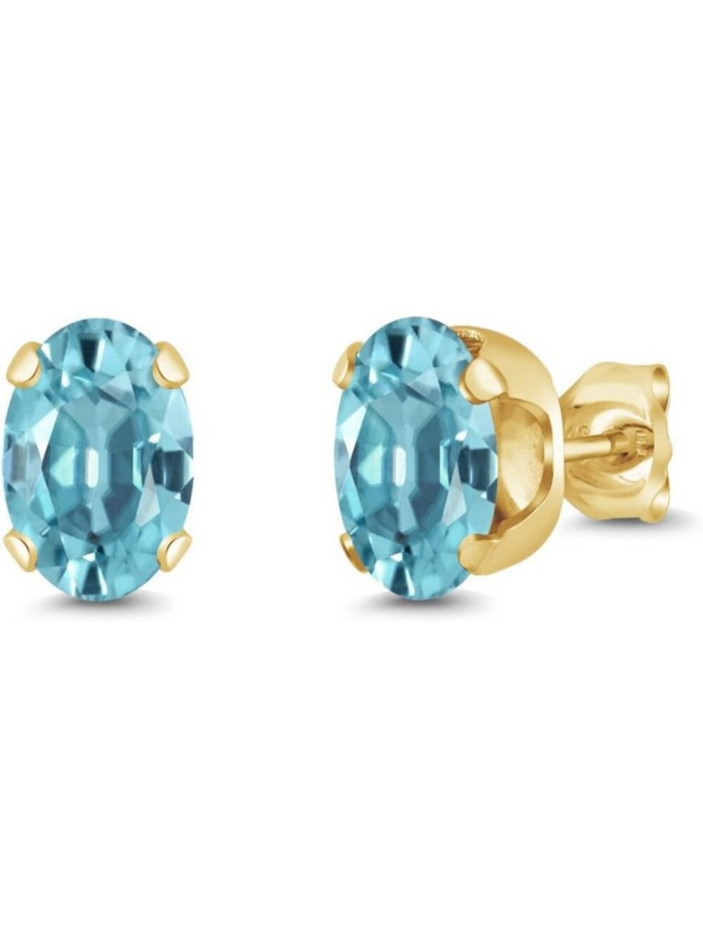 Stunning 2.40 Ct Oval Blue Zircon Stud Earrings in 18K Gold Plated Silver